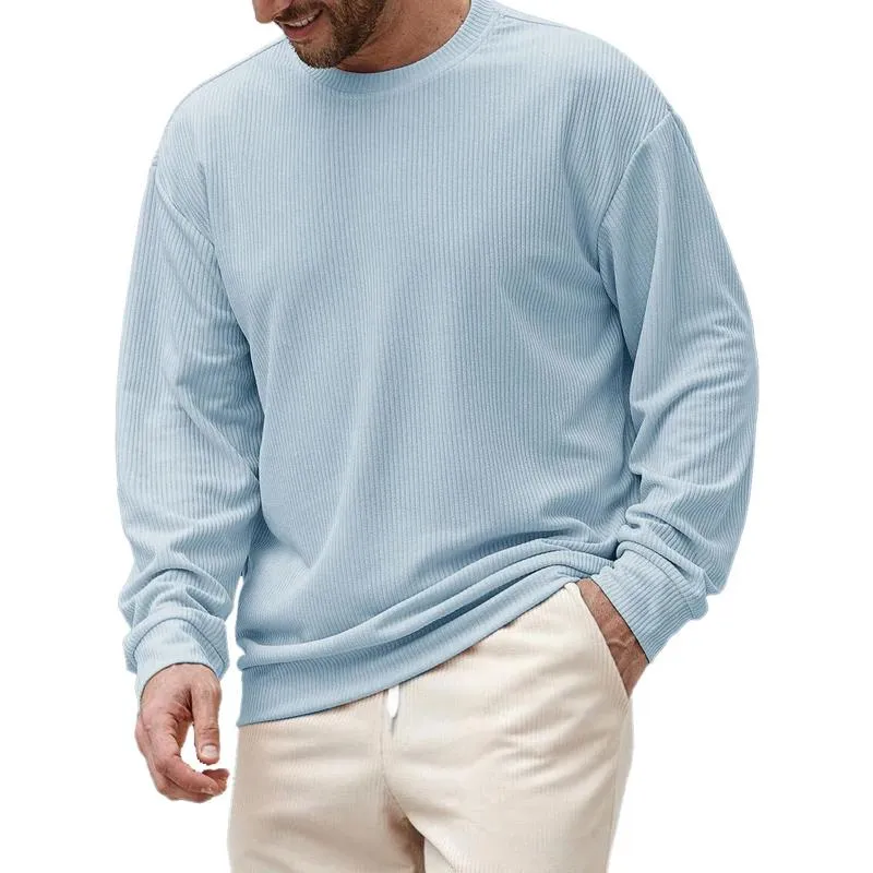 Men's Solid Color Striped Loose Round Neck Long Sleeve T-shirt 19352908Z sold by Manly