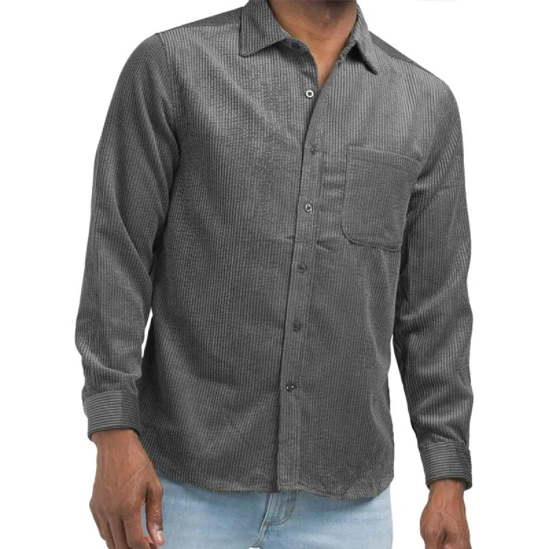 Men's Solid Color Corduroy Lapel Long Sleeve Shirt 25690738Z sold by Manly