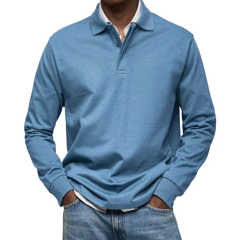 Men's Solid Color Lapel Long Sleeve Polo Shirt 04827705Z sold by Manly
