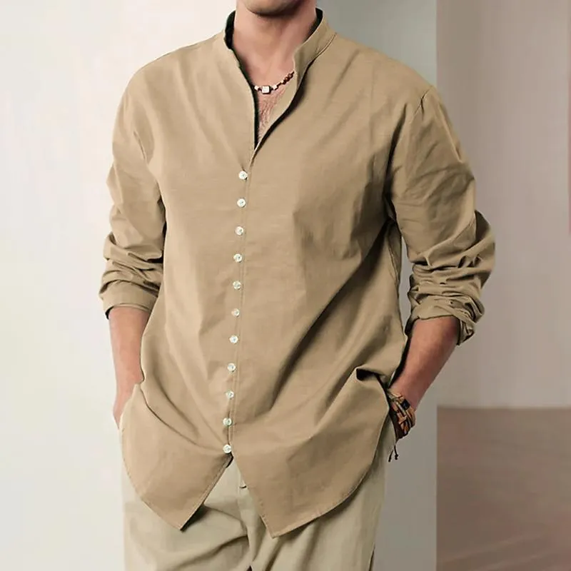 Men's Solid Color Loose Stand Collar Long Sleeve Shirt 83991458Z sold by Manly product image thumbnail 2