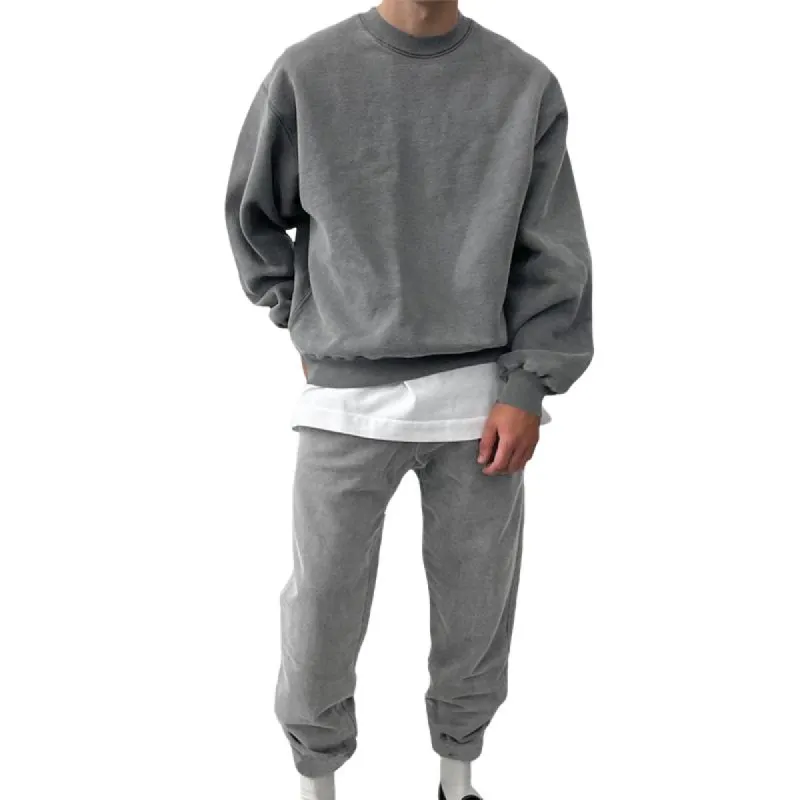 Men's Solid Color Loose Round Neck Long Sleeve Sweatshirt Elastic Waist Pants Casual Set 10242118Z sold by Manly