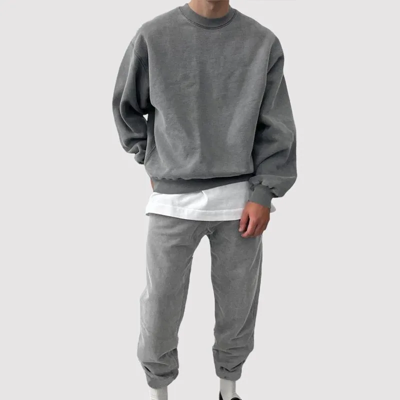 Men's Solid Color Loose Round Neck Long Sleeve Sweatshirt Elastic Waist Pants Casual Set 10242118Z sold by Manly product image thumbnail 2