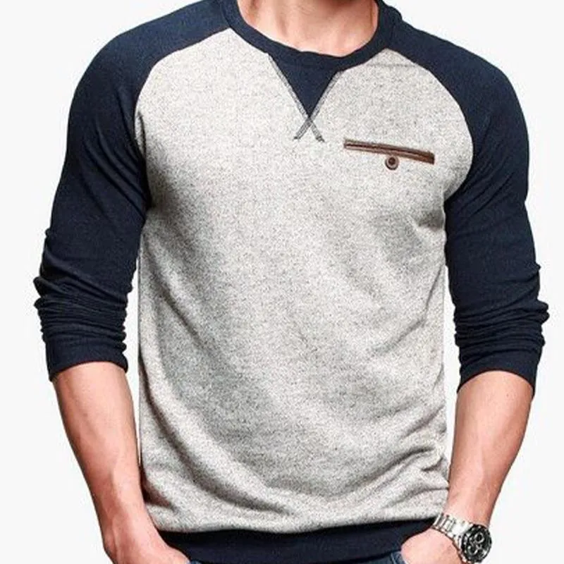 Men's Retro Colorblock Round Neck Long Sleeve T-Shirt 87441641U sold by Manly product image thumbnail 2