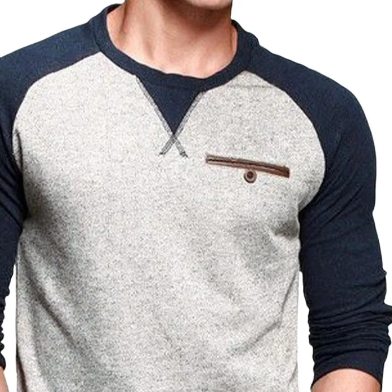 Men's Retro Colorblock Round Neck Long Sleeve T-Shirt 87441641U sold by Manly product image thumbnail 3