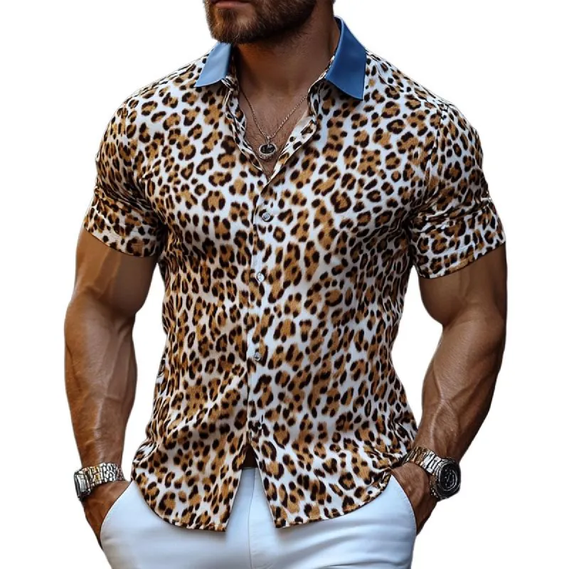 Men's Vintage Leopard Print Short Sleeve Shirt 03082843U sold by Manly