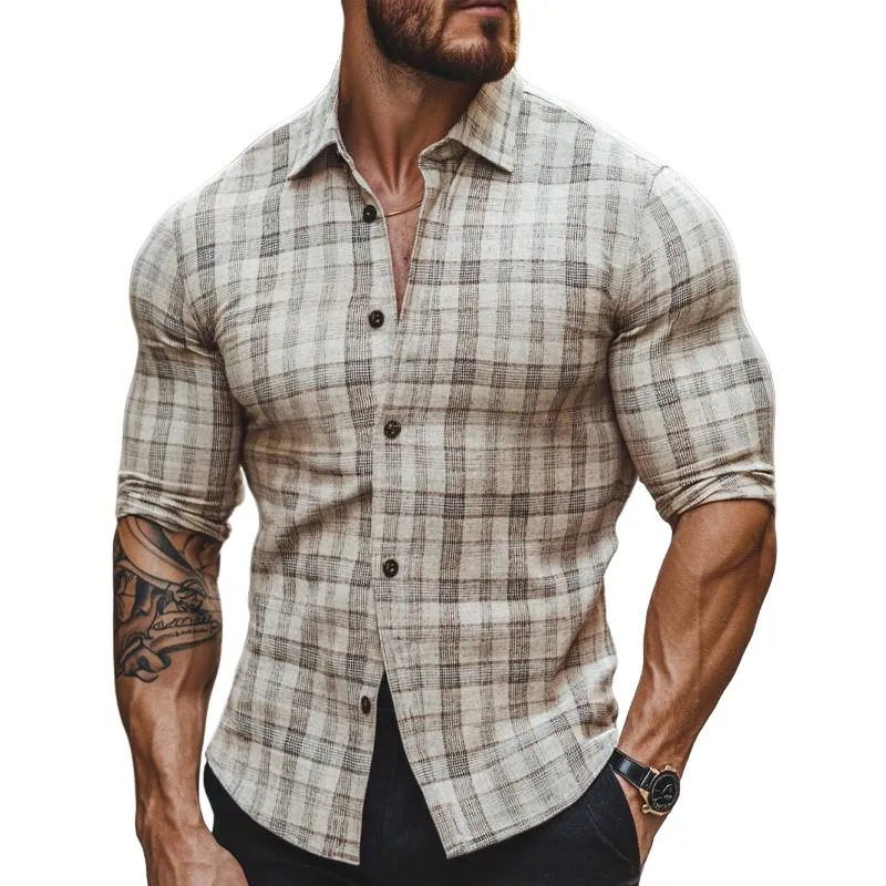 Men's Retro Plaid Print Long Sleeve Shirt 87496204U sold by Manly