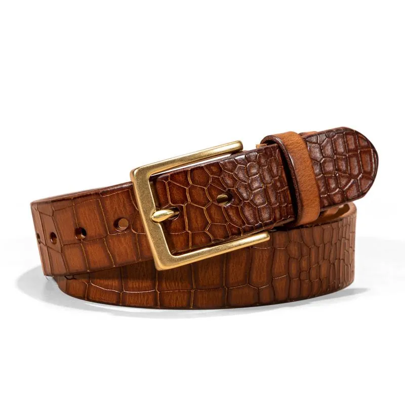 Men's First-layer Genuine Leather Pure Copper Bronze Buckle Cowhide Leather Belt 21888959U sold by Manly