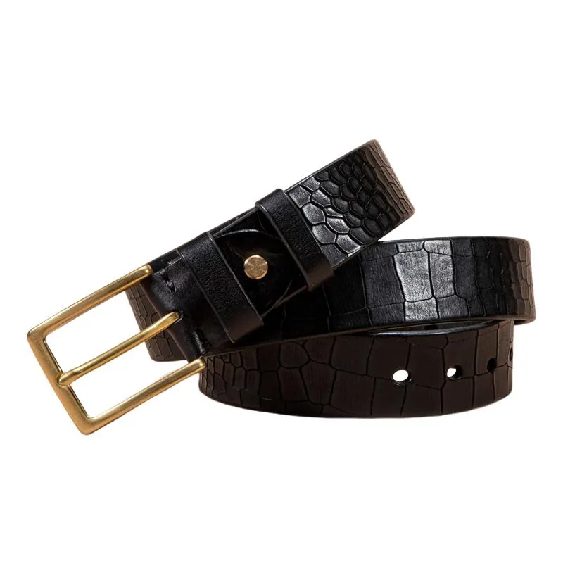Men's First-layer Genuine Leather Pure Copper Bronze Buckle Cowhide Leather Belt 21888959U sold by Manly product image thumbnail 2
