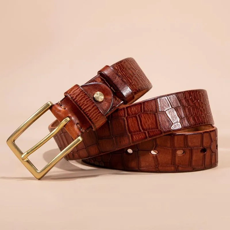 Men's First-layer Genuine Leather Pure Copper Bronze Buckle Cowhide Leather Belt 21888959U sold by Manly product image thumbnail 3