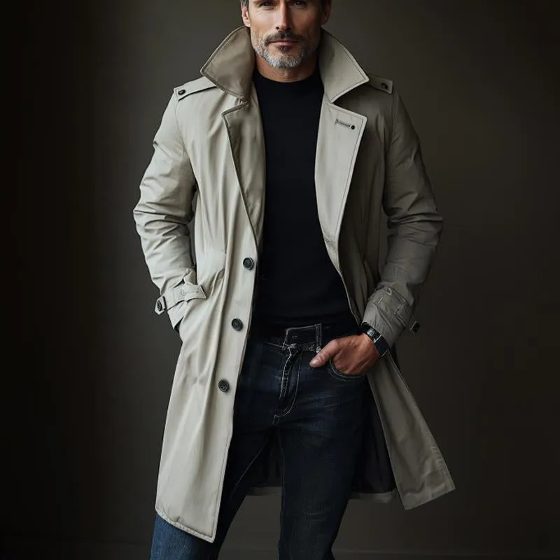 Men's Solid Color Casual Lapel Long Trench Coat 50161605X sold by Manly product image thumbnail 2