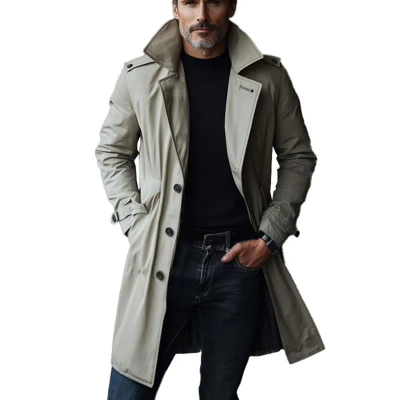 Men's Solid Color Casual Lapel Long Trench Coat 50161605X sold by Manly
