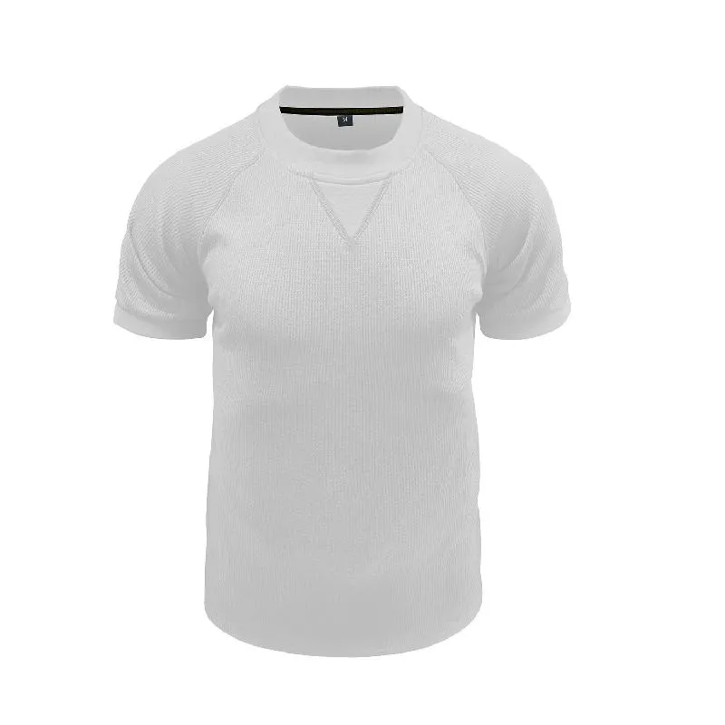Men's Solid Color Round Neck Waffle Short Sleeve T-shirt 09792187X sold by Manly product image thumbnail 3