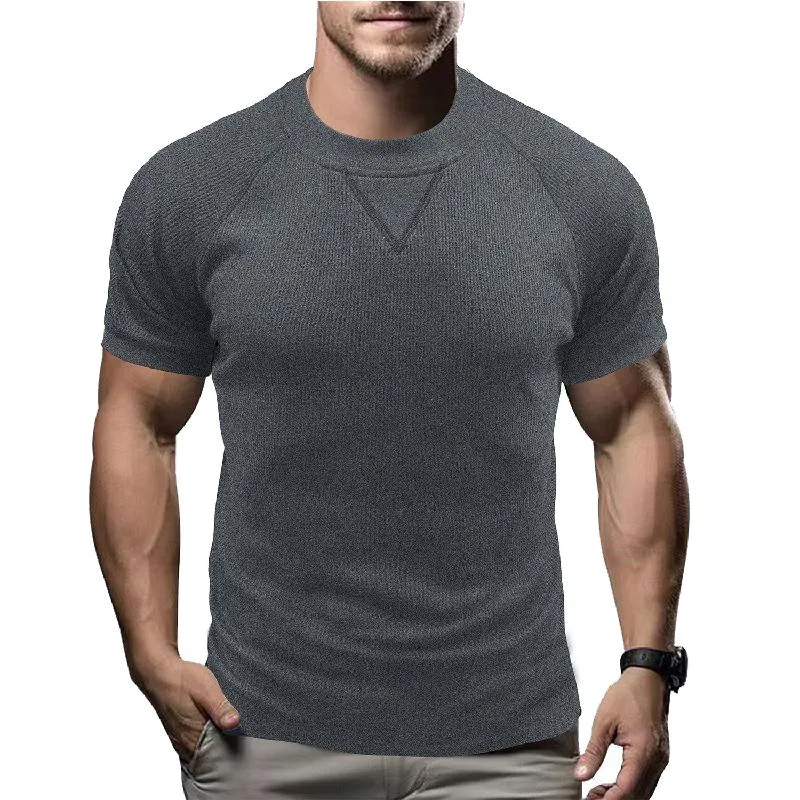 Men's Solid Color Round Neck Waffle Short Sleeve T-shirt 09792187X sold by Manly product image thumbnail 2