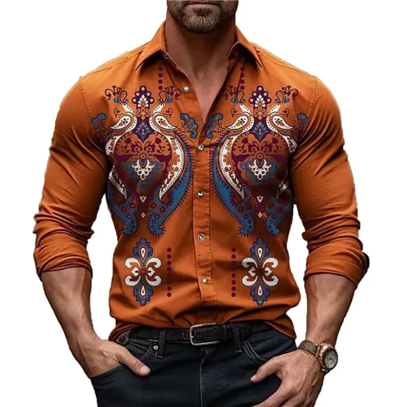 Men's Western Boy Print Lapel Long Sleeve Shirt 35664260X sold by Manly