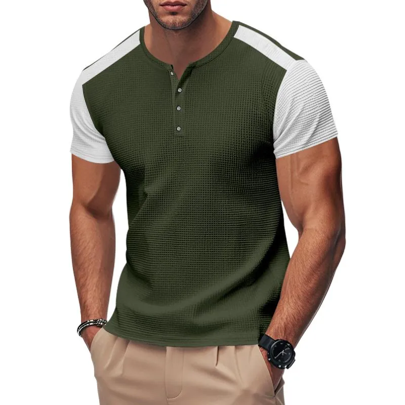Men's Colorblock Waffle Short Sleeve Henley Neck T-Shirt 83425461X sold by Manly