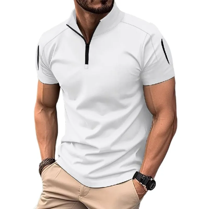 Men's Casual Stitching Stand Collar Short-sleeved Polo Shirt 77256712X sold by Manly