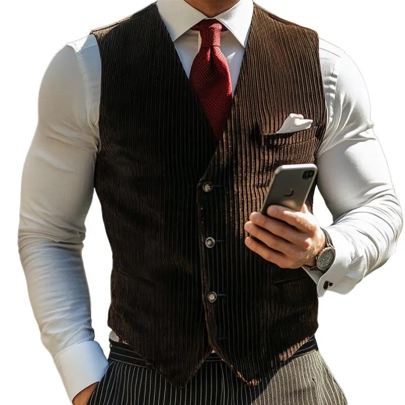 Men's Retro Casual Solid Color Corduroy Vest 24805450TO sold by Manly