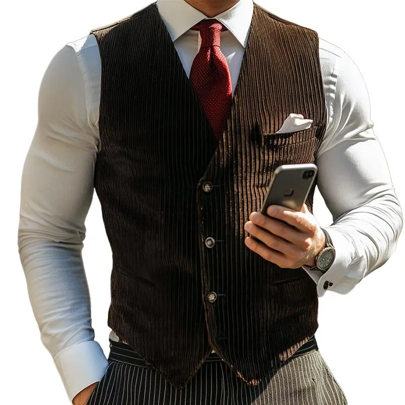 Men's Retro Casual Solid Color Corduroy Vest 24805450TO sold by Manly