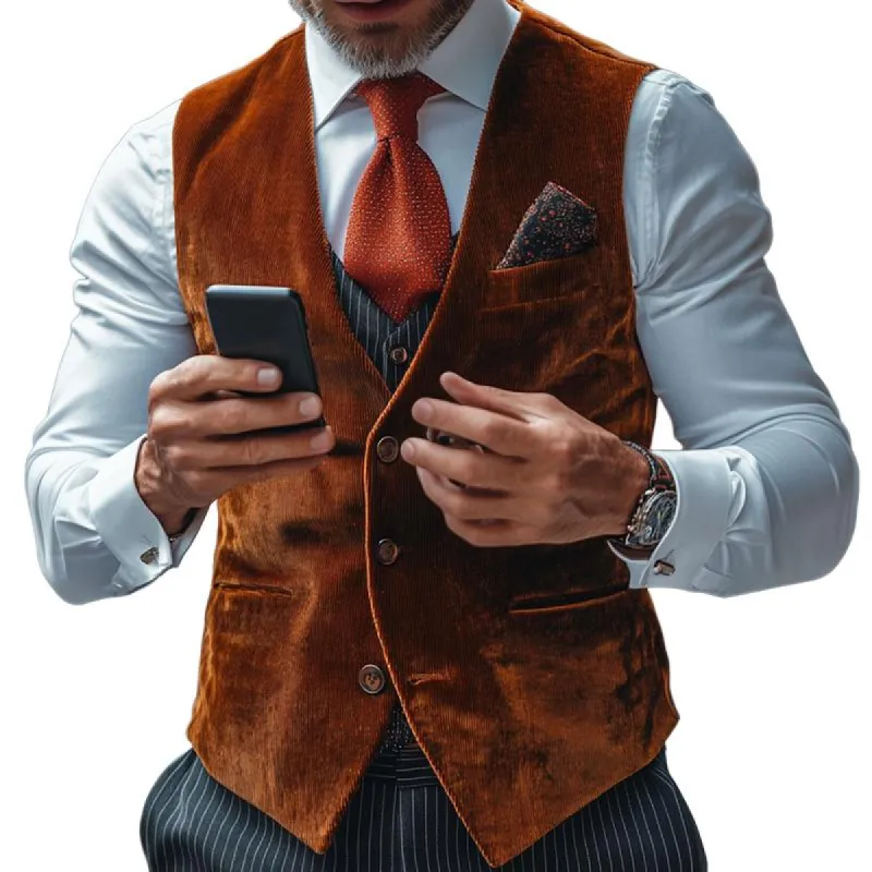 Men's Retro Casual Solid Color Corduroy Vest 44348442TO sold by Manly