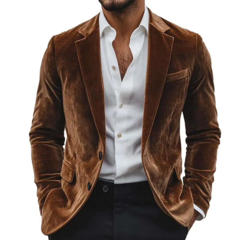 Men's Vintage Casual Velvet Single Breasted Blazer 74786259TO sold by Manly