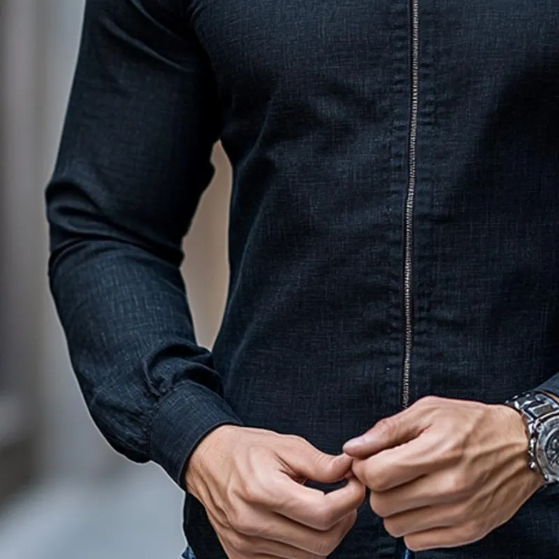 Men's Retro Casual Stand Collar Zipper Long Sleeve Shirt 49116208TO sold by Manly product image thumbnail 3