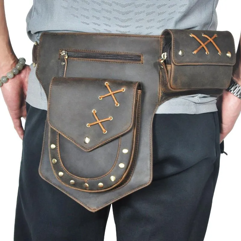Men's Classic Retro Personality Outdoor Leather Waist Bag 60235114K sold by Manly product image thumbnail 4
