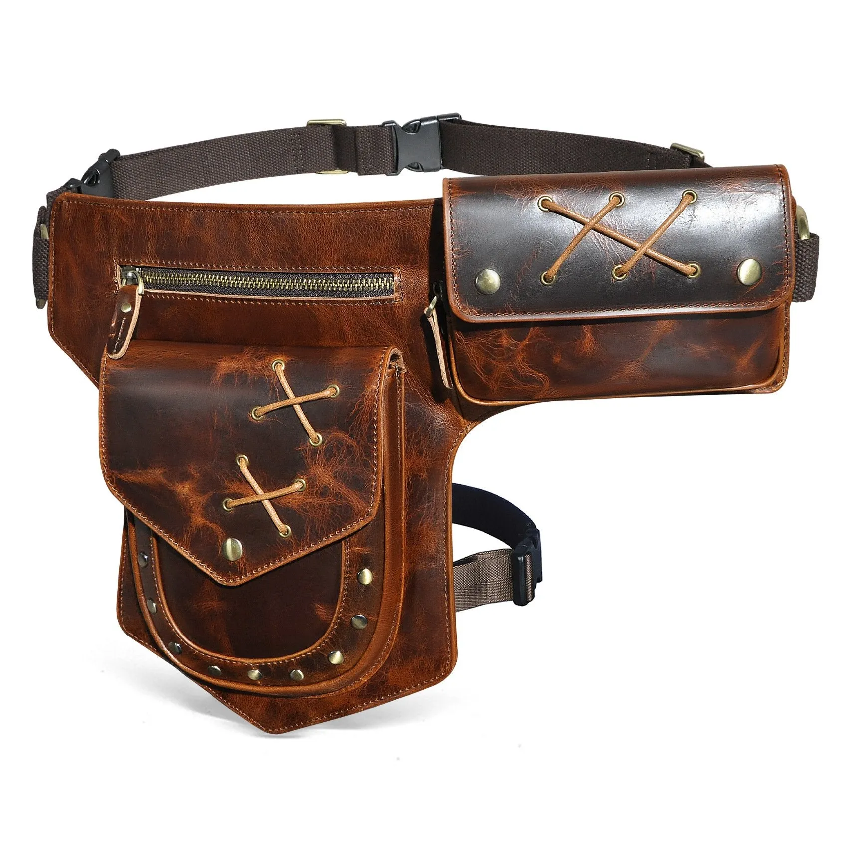 Men's Classic Retro Personality Outdoor Leather Waist Bag 60235114K sold by Manly product image thumbnail 3