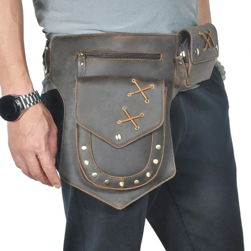 Men's Classic Retro Personality Outdoor Leather Waist Bag 60235114K sold by Manly