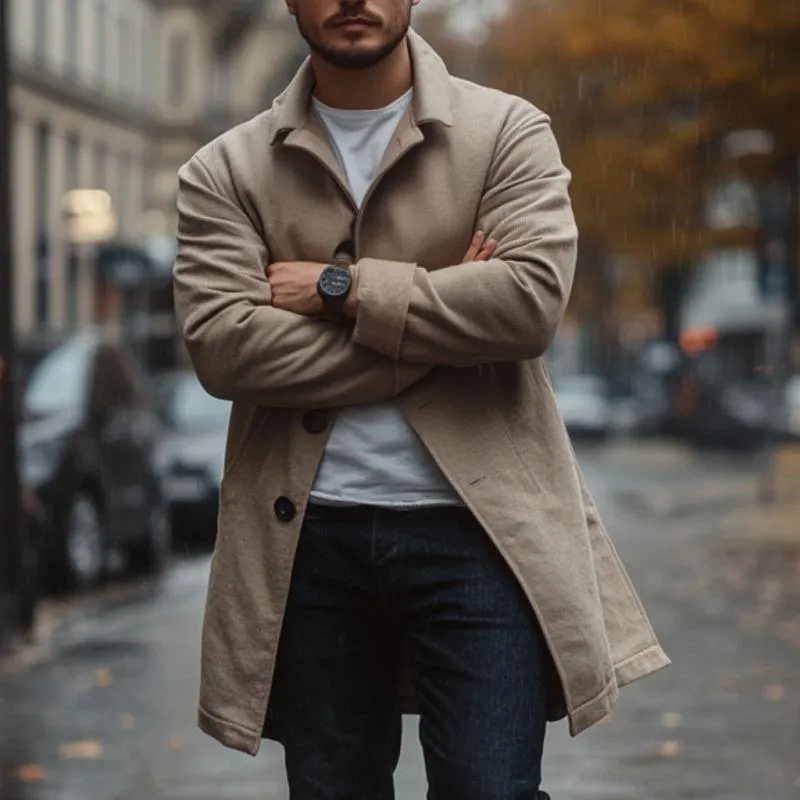 Men's Casual Cotton Blended Lapel Single-breasted Short Trench Coat 18345701M sold by Manly product image thumbnail 2