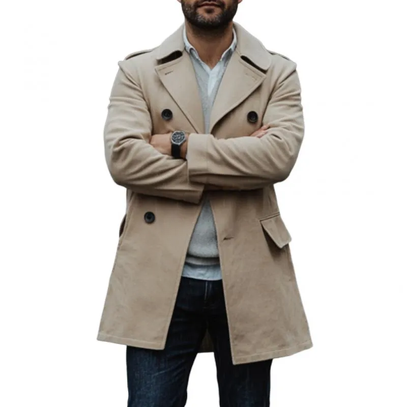 Men's Casual Cotton Lapel Double-breasted Short Trench Coat 05433232M sold by Manly