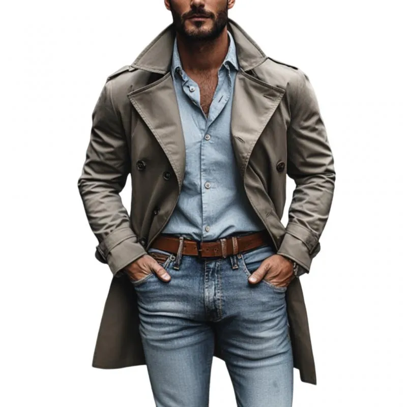 Men's Casual Cotton Lapel Double-breasted Short Trench Coat 16920540M sold by Manly