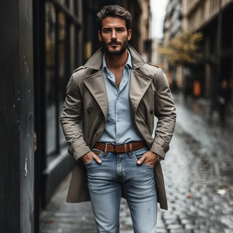 Men's Casual Cotton Lapel Double-breasted Short Trench Coat 16920540M sold by Manly product image thumbnail 3