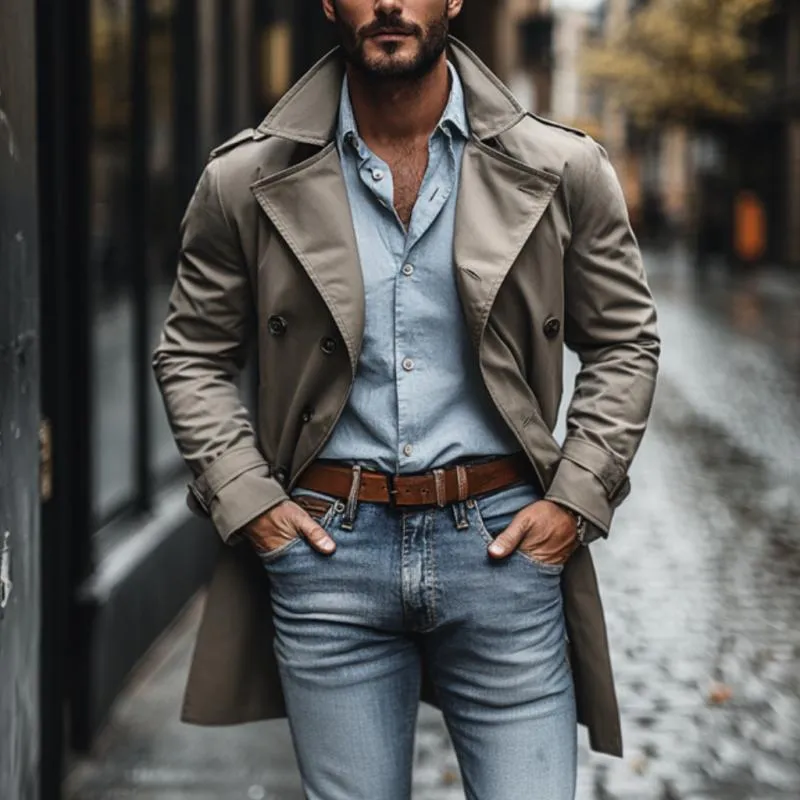 Men's Casual Cotton Lapel Double-breasted Short Trench Coat 16920540M sold by Manly product image thumbnail 2