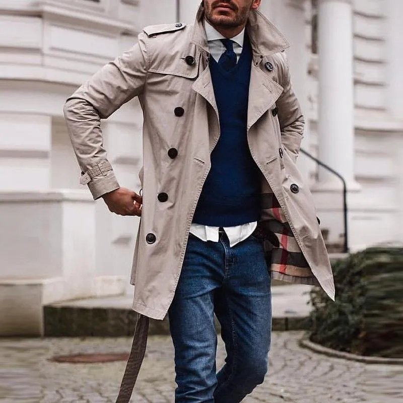 Men's Casual Cotton Lapel Double-breasted Short Trench Coat 39986871M sold by Manly product image thumbnail 2