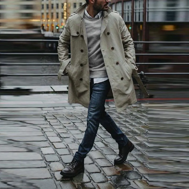 Men's Casual Cotton Lapel Double-breasted Short Trench Coat 79930465M sold by Manly product image thumbnail 3