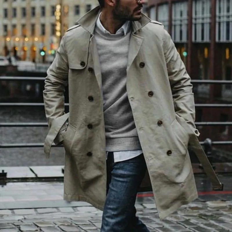 Men's Casual Cotton Lapel Double-breasted Short Trench Coat 79930465M sold by Manly product image thumbnail 2