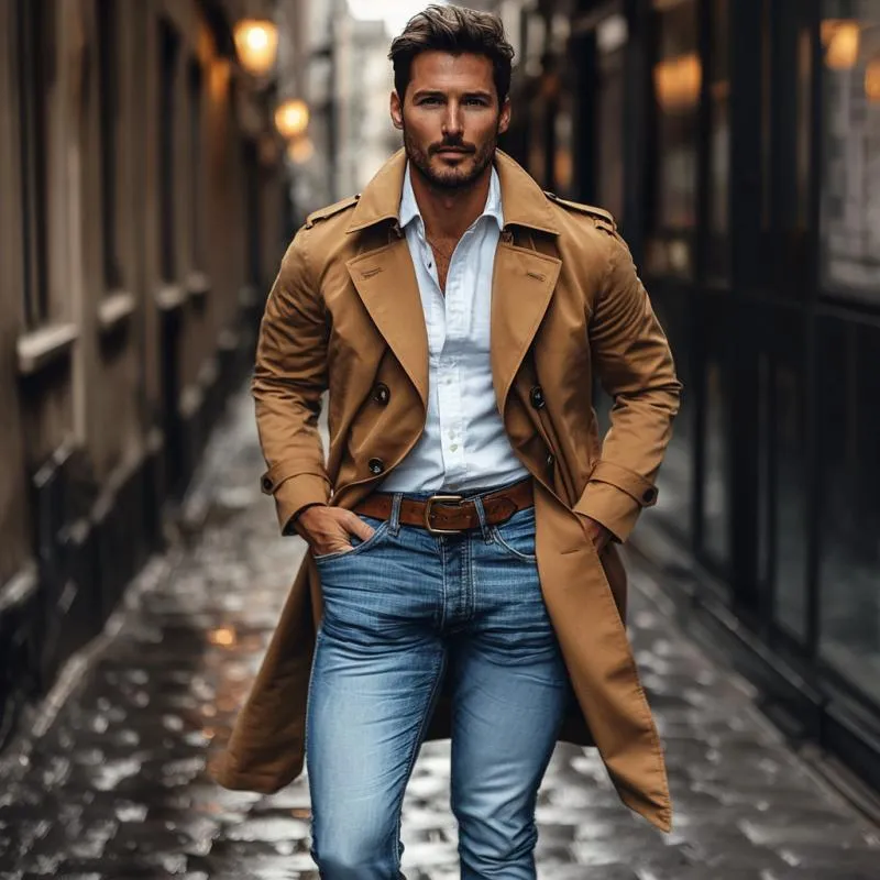 Men's Classic Cotton Lapel Double-breasted Mid-length Trench Coat 13011562M sold by Manly product image thumbnail 3