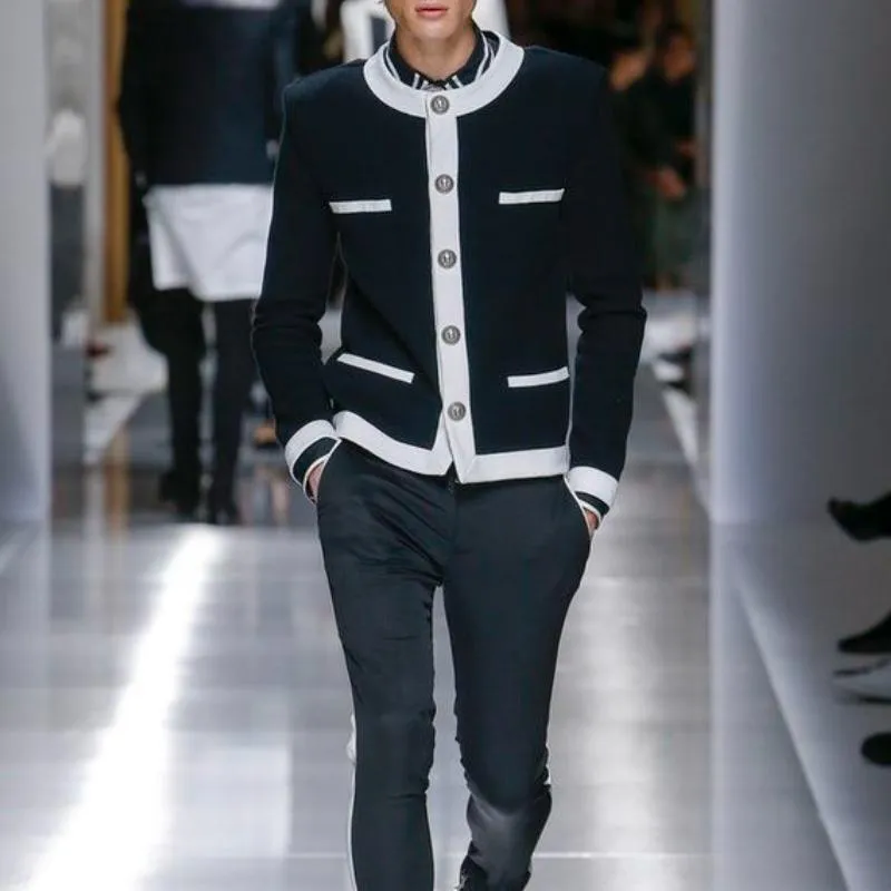 Men's Casual Round Neck Contrast Color Single Breasted Slim Fit Cardigan 40231923M sold by Manly product image thumbnail 3