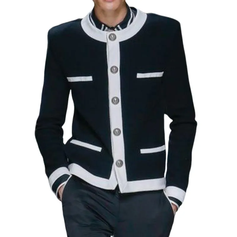 Men's Casual Round Neck Contrast Color Single Breasted Slim Fit Cardigan 40231923M sold by Manly