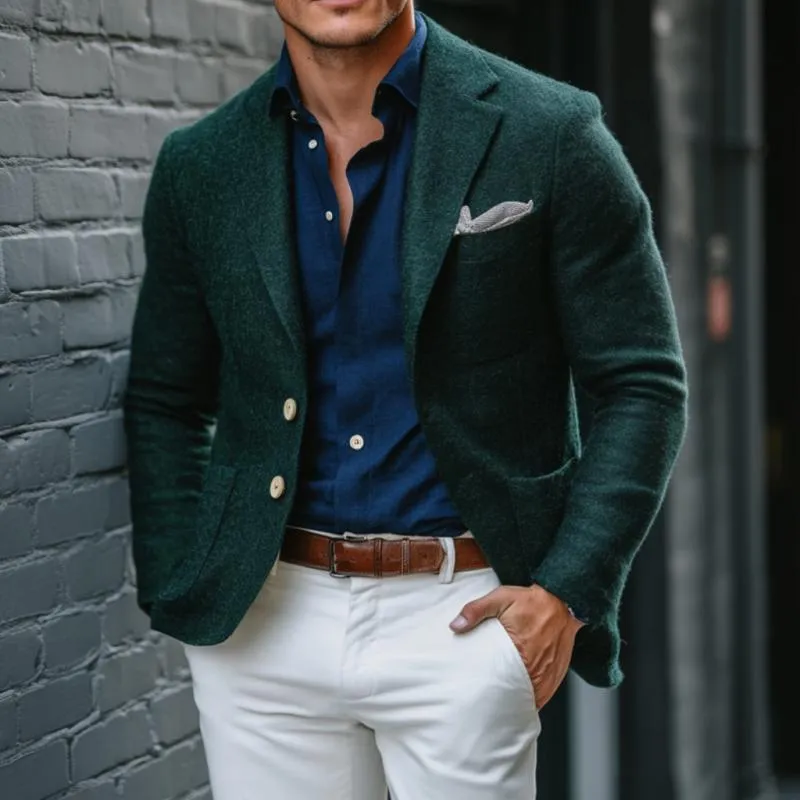 Men's Vintage Woolen Notch Lapel Single-breasted Slim-fit Blazer 49234213M sold by Manly product image thumbnail 2