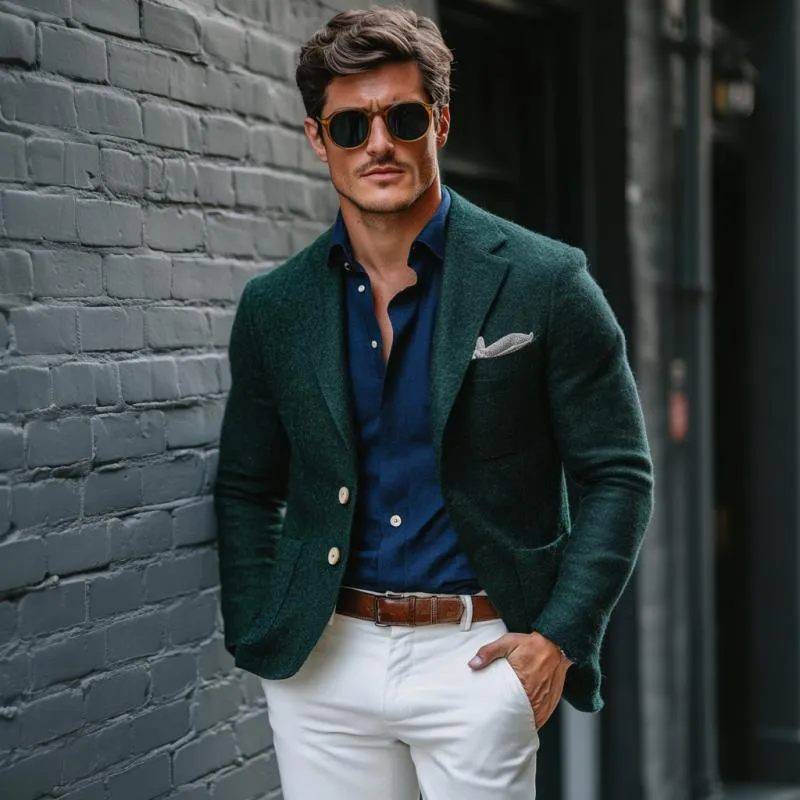 Men's Vintage Woolen Notch Lapel Single-breasted Slim-fit Blazer 49234213M sold by Manly product image thumbnail 3