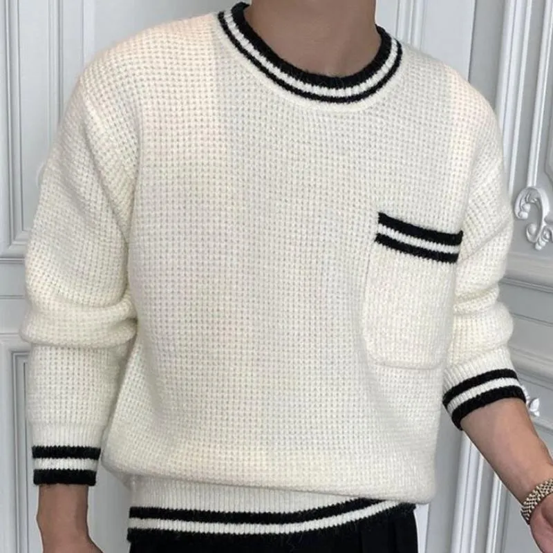 Men's Casual Round Neck Contrast Color Loose Knit Sweater 16755079M sold by Manly product image thumbnail 2