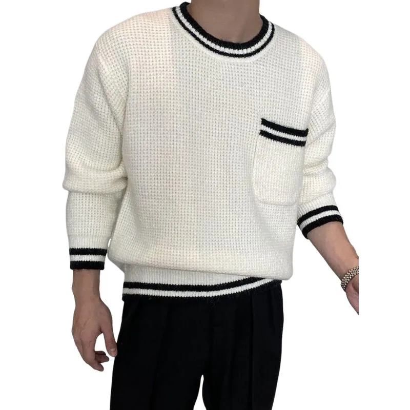 Men's Casual Round Neck Contrast Color Loose Knit Sweater 16755079M sold by Manly product image thumbnail 3