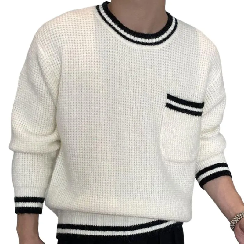 Men's Casual Round Neck Contrast Color Loose Knit Sweater 16755079M sold by Manly