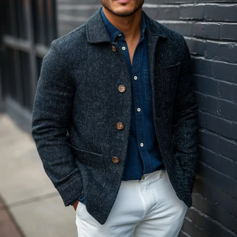 Men's Casual Wool Blended Lapel Single Breasted Patch Pocket Jacket 45471321M sold by Manly product image thumbnail 2