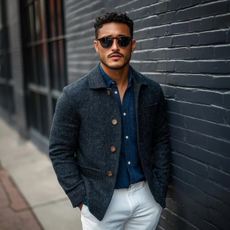 Men's Casual Wool Blended Lapel Single Breasted Patch Pocket Jacket 45471321M sold by Manly product image thumbnail 3