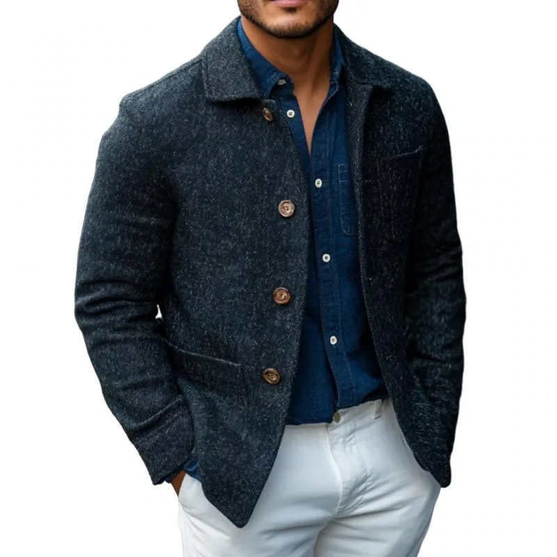 Men's Casual Wool Blended Lapel Single Breasted Patch Pocket Jacket 45471321M sold by Manly