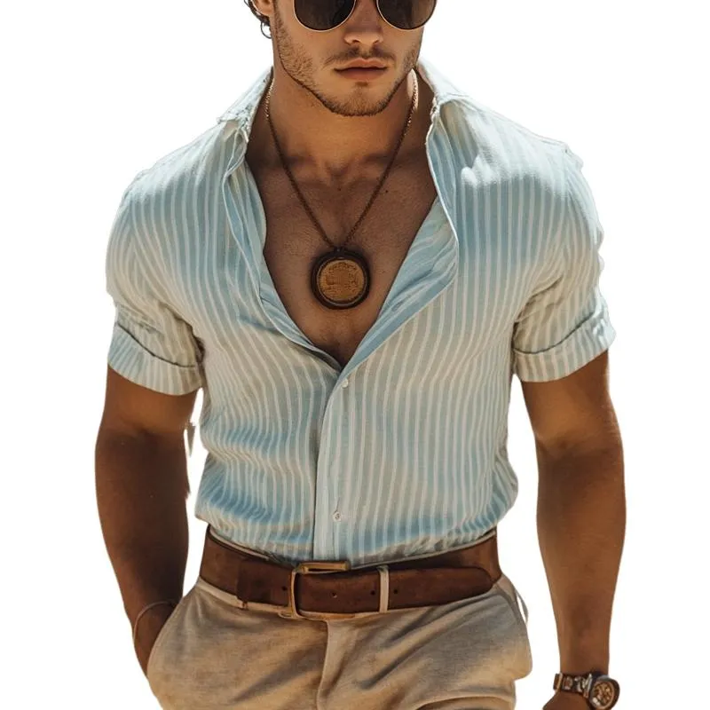 Men's Retro Vertical Striped Short Sleeve Shirt 60547470U sold by Manly