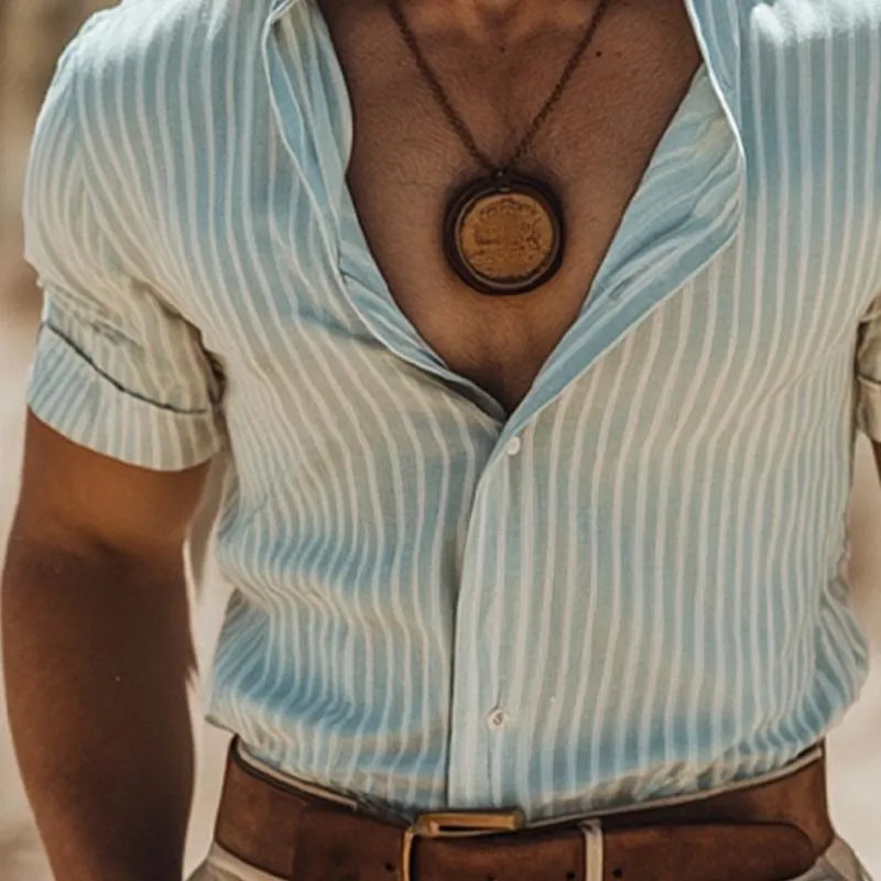 Men's Retro Vertical Striped Short Sleeve Shirt 60547470U sold by Manly product image thumbnail 4