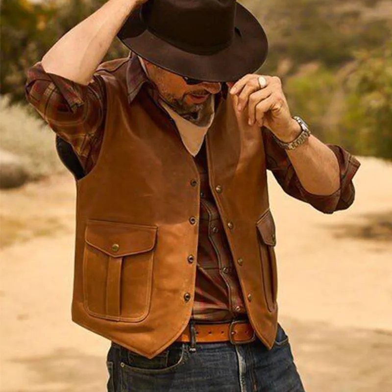 Men's Vintage V-Neck Leather Vest 50763469U sold by Manly product image thumbnail 2